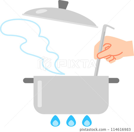 手用湯匙攪拌鍋裡的東西 手用湯匙攪拌鍋裡的東西 114616983