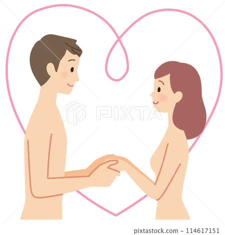 Naked man and woman facing each other, couple, sex life 114617151