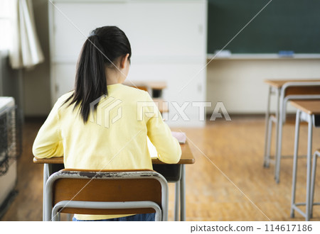 小學女生在學校學習的後視圖 114617186