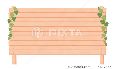 用常春藤、向量透明材料裝飾的米色木頭招牌的插圖背景 用常春藤、向量透明材料裝飾的米色木頭招牌的插圖背景 114617856