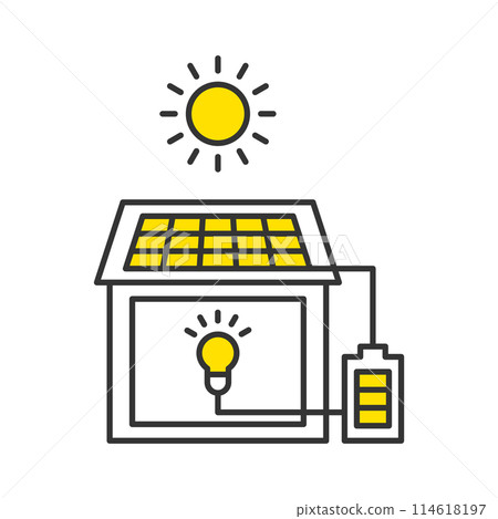 將產生的電力儲存在蓄電池中並在緊急情況下使用電力的房屋的插圖 114618197