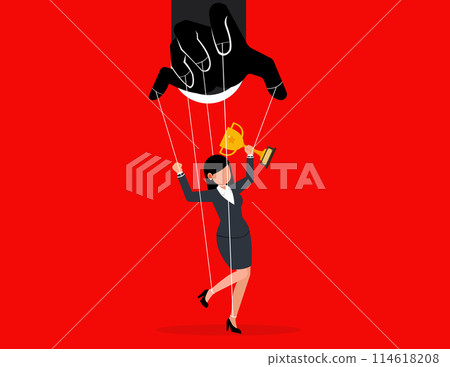 Domination or manipulate by control puppet doll. marionette or exploitation.  114618208
