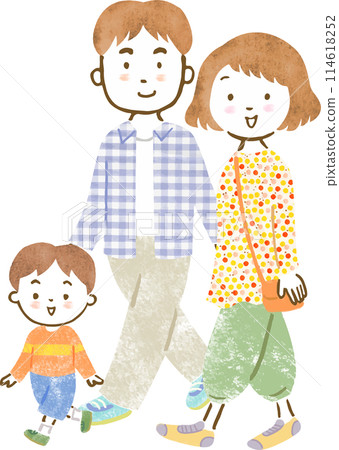 手繪插畫一家三口一個小孩(男孩) 手繪插畫一家三口一個小孩(男孩) 114618252