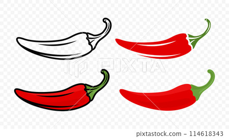 Cartoon Red Hot Chili Pepper Icon Set Closeup, Isolated. Hand Drawn Spicy Chili Pepper, Vector Illustration Cartoon Red Hot Chili Pepper Icon Set Closeup, Isolated. Hand Drawn Spicy Chili Pepper, Vector Illustration 114618343