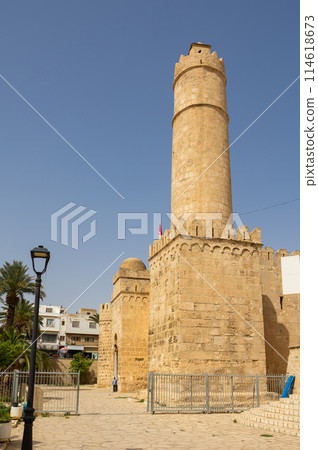 Side view of medieval medina in Sousse and Great Mosque, Tunisia Side view of medieval medina in Sousse and Great Mosque, Tunisia 114618673