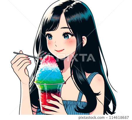 Girl eating shaved ice 114618687