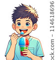 Boy eating shaved ice 114618696