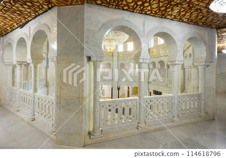 Central hall and interior of mausoleum of Habiba, Tunisia. 114618796