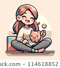 Pig piggy bank and woman icon illustration 114618852