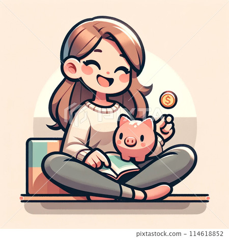 Pig piggy bank and woman icon illustration 114618852