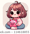 Pig piggy bank and woman icon illustration 114618855