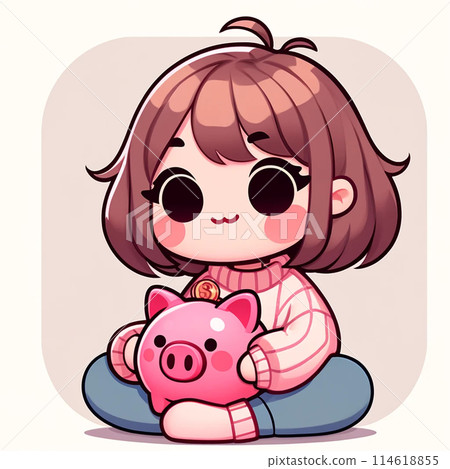 Pig piggy bank and woman icon illustration 114618855