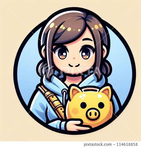 豬存錢筒和女人圖示圖 114618858