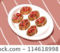 Bruschetta and pink tablecloth 114618998