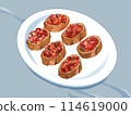 Bruschetta and blue tablecloth 114619000