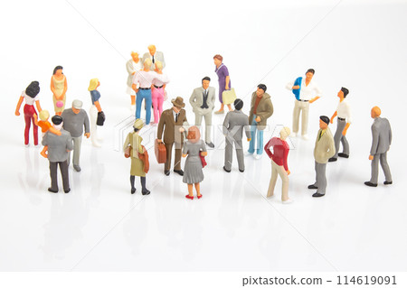 miniature people. group of different people communicate with each other on a white background. 114619091