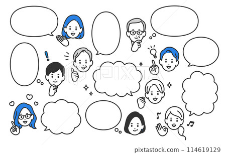 A set of positive business people and speech bubbles and icons [People vector illustration material] 114619129