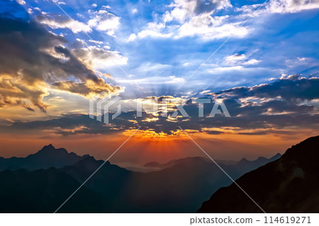 bright sunny dawn in the mountains 114619271