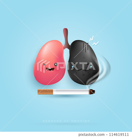 Cartoon lungs is hurt and sad unhealthy Infected lungs affects health. health care, hospital. cartoon character style. vector design. Cartoon lungs is hurt and sad unhealthy Infected lungs affects health. health care, hospital. cartoon character style. vector design. 114619511