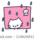 Illustration of a Teru Teru Bouzu and a cute white kitten (raining) 114620031