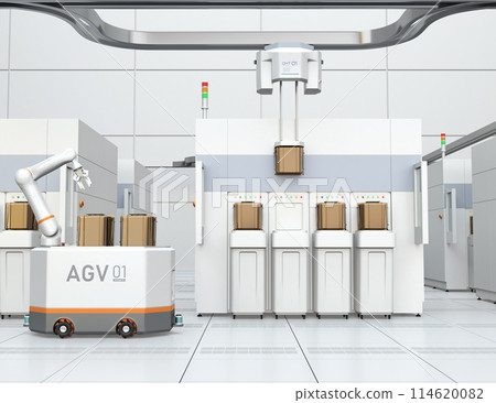 Images of OHT, AGV transport equipment, etching and cleaning equipment in a semiconductor manufacturing factory 114620082