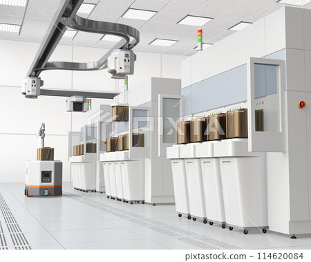 Images of OHT, AGV transport equipment, etching and cleaning equipment in a semiconductor manufacturing factory Images of OHT, AGV transport equipment, etching and cleaning equipment in a semiconductor manufacturing factory 114620084