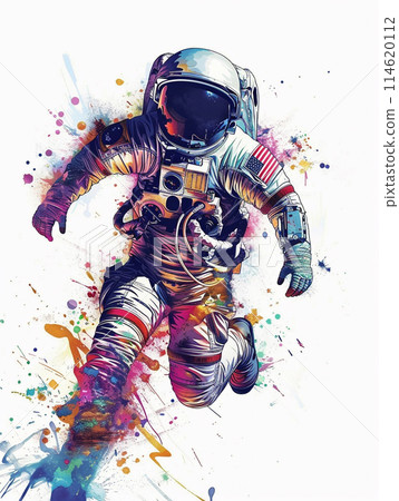Abstract astronaut in space. Illustration with colorful splashes isolated on a white background.  114620112