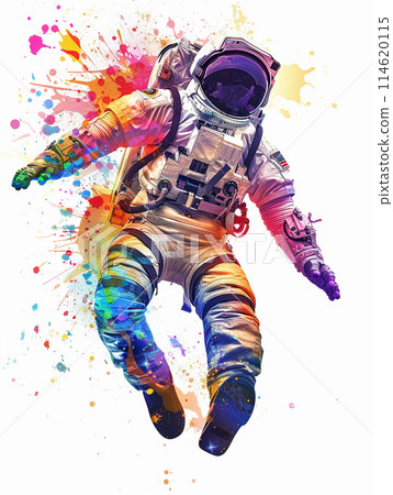Abstract astronaut in space. Illustration with colorful splashes isolated on a white background. Abstract astronaut in space. Illustration with colorful splashes isolated on a white background. 114620115