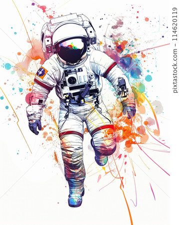 Abstract astronaut in space. Illustration with colorful splashes isolated on a white background. Abstract astronaut in space. Illustration with colorful splashes isolated on a white background. 114620119