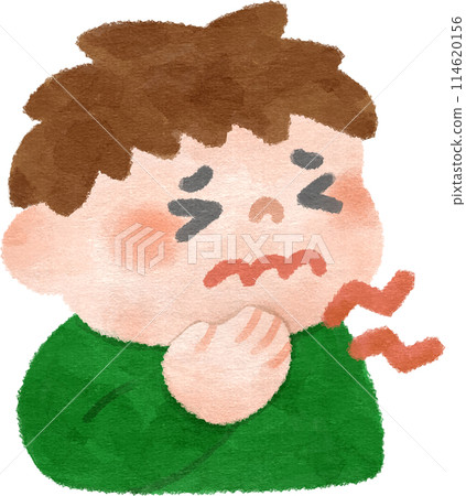 Boy with a sore throat Hand-drawn illustration 114620156