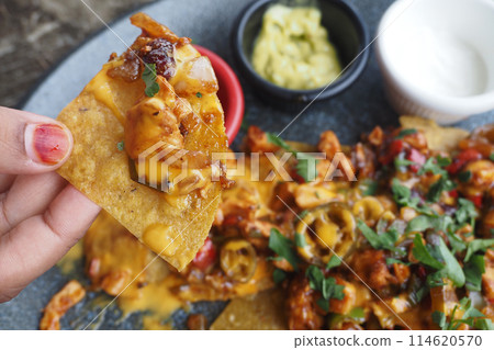 Corn chips nachos with fried minced meat Corn chips nachos with fried minced meat 114620570