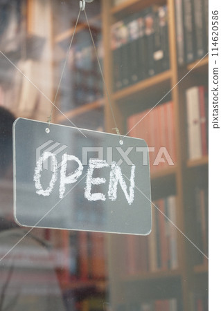 Open Sign In Front Of Shop 114620586