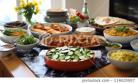 A delicious Indian feast, perfect for a party or a family dinne 114620807