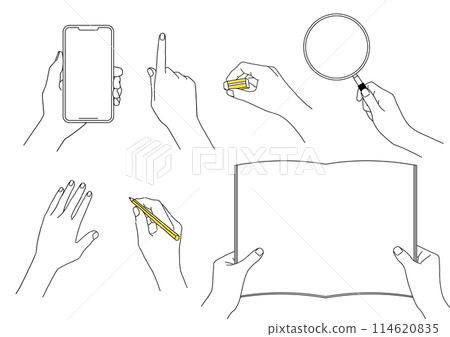Hand-drawn sketch style illustration set of various hands 114620835