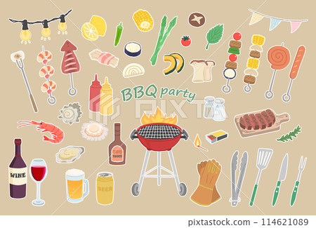 BBQ illustration set with white border 114621089