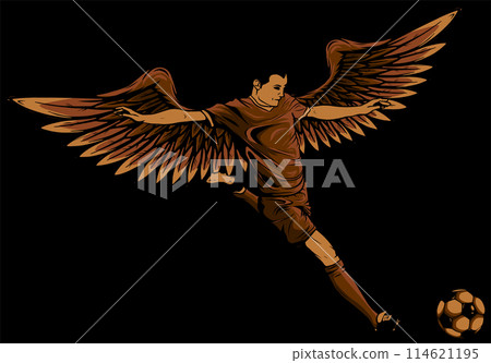 vector illustration of Soccer player with wing and ball on black background vector illustration of Soccer player with wing and ball on black background 114621195