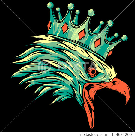Mascot with crowned American eagle on black background. vector illustration Mascot with crowned American eagle on black background. vector illustration 114621200