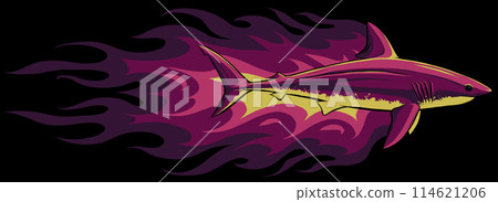 Shark, Abstract Flame Furious Marine Predator on black background vector illustration 114621206