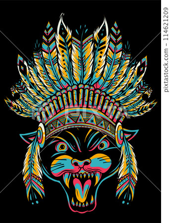 Panther Traditional ethnic indian boho headdress Tribal shaman hat Ceremonial element 114621209