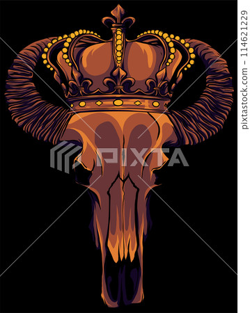 vector illustration of a bull skull wearing a crown with diamonds on black background vector illustration of a bull skull wearing a crown with diamonds on black background 114621229