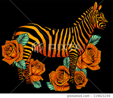 zebra with red roses on black background vector illustration design zebra with red roses on black background vector illustration design 114621230