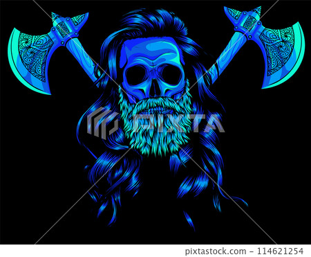 A vector illustration of a skull wearing a viking on black background A vector illustration of a skull wearing a viking on black background 114621254