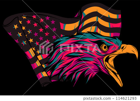 vector illustation American eagle against USA flag on black background vector illustation American eagle against USA flag on black background 114621293