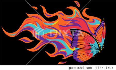 vector Illustration of a butterfly made of fire on black background vector Illustration of a butterfly made of fire on black background 114621303