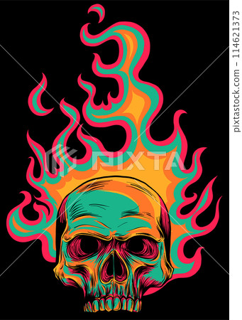 Skull on Fire with Flames on black background Vector Illustration Skull on Fire with Flames on black background Vector Illustration 114621373