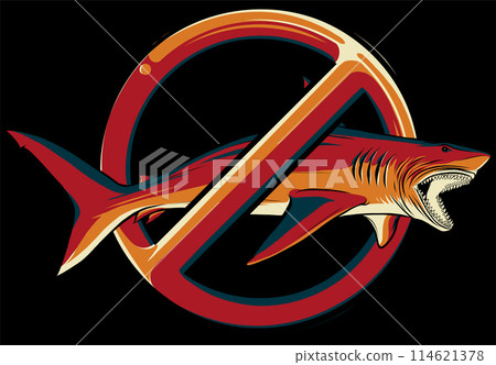 a gray shark with prohibitory sign on black background vector illustration 114621378