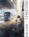 家長和孩子在月台上觀看火車 114621500
