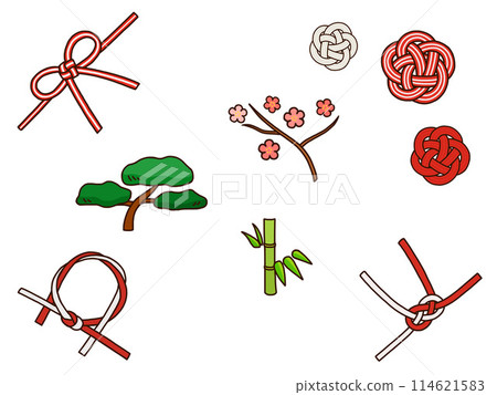 簡單的 mizuhiki 和幸運符的插圖 114621583