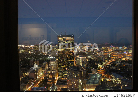 A view of Boston from the observation deck of the Prudential Tower. At night A view of Boston from the observation deck of the Prudential Tower. At night 114621697