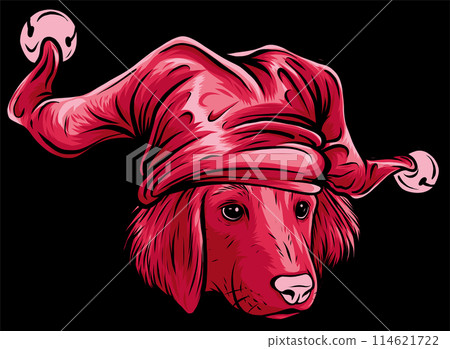 Vector Illustration of Labrador Retriever Puppy with joker hat on black background Vector Illustration of Labrador Retriever Puppy with joker hat on black background 114621722